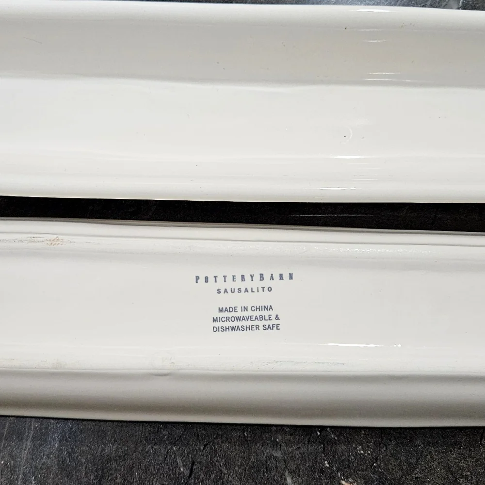 POTTERY BARN Set 2 Olive Dishes nuts candy boat ceramic white cream VGUC serving
